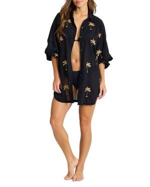 Tommy Bahama Catalina Coast Palm Cover-Up Shirt - Black