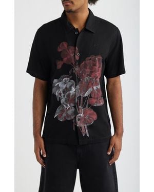 Saint Studio Flower Gradient Short Sleeve Cotton Twill Button-Up Shirt - Black