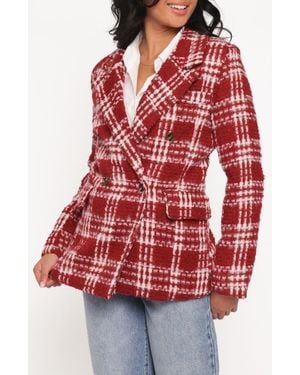 Petal & Pup Juliette Plaid Bouclé Blazer - Red