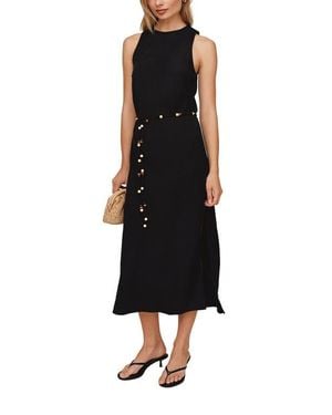 Bella Dahl Beaded Tie Belt Bias Cut Linen Blend Midi Dress - Black