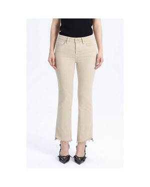 Bayeas Frayed Step Hem Mid Rise Ankle Bootcut Jeans - Natural