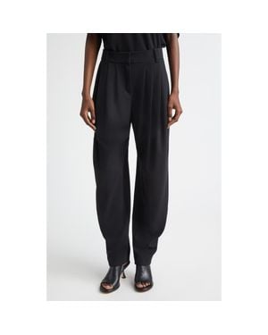 Michael Kors Pleated Wool Stretch Crepe Barrel Leg Pants - Black