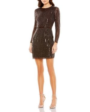 Mac Duggal Long Sleeve Sequin Mini Dress - Brown
