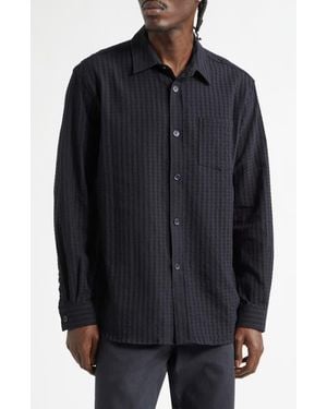 Palmes Relaxed Cotton Blend Button-Up Shirt - Black