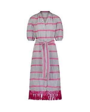 MER ST BARTH Estelle Fringed Shirtdress Marine Stripe Embroidery - Purple