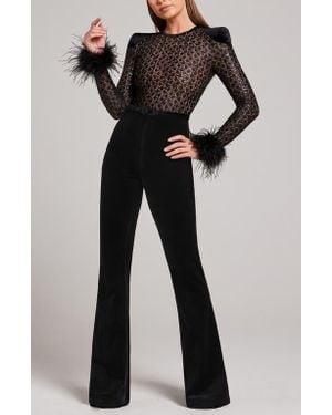 Nadine Merabi Monique Mixed Media Long Sleeve Jumpsuit - Black