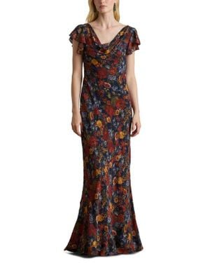 Ralph Lauren Lusita Floral Print Cowl Neck Gown - Brown