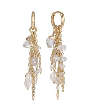 Awe Inspired Pearl & Crystal Linear Chain Earrings - Metallic