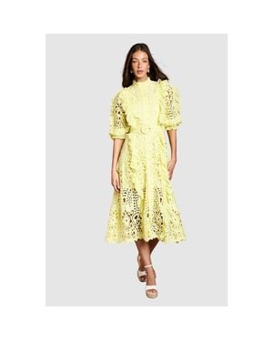 Coast Lace Ruffle Belted Shirt Dress - Yellow