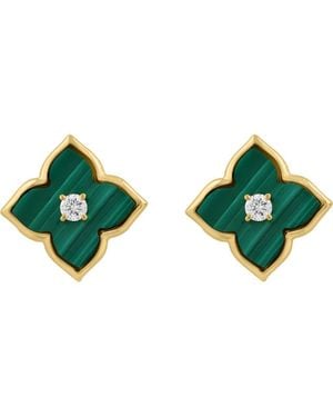 Effy 14K Diamond & Malachite Motif Stud Earrings - Green