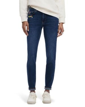 Desigual Floral Embroidered Slim Leg Jeans - Blue
