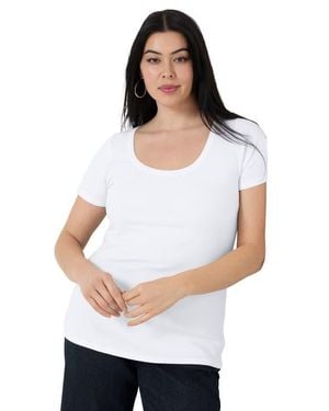 June + Vie Ribbed Scoopneck Top - White