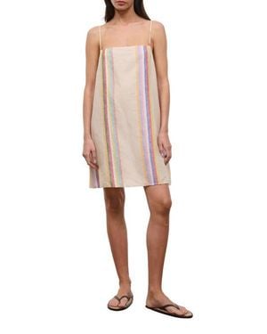 STAUD Laura Stripe Linen Minidress - Pink