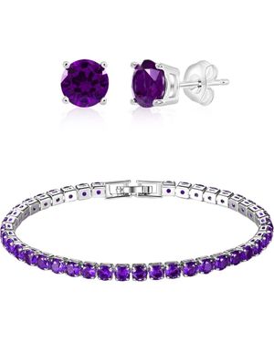 Donatello Gian Tennis Bracelet And Earrings Set - Purple