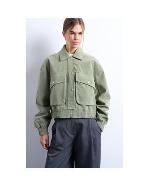TOPSHOP Crop Bomber Jacket - Green