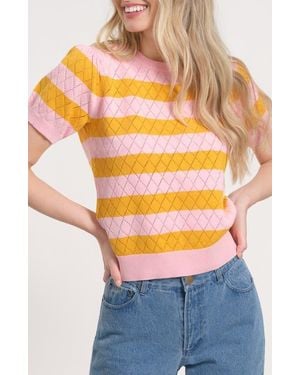 Isaac Mizrahi New York Pointelle Puff Sleeve Sweater - Orange