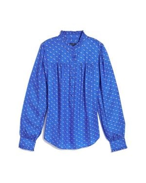 Vineyard Vines Ruffle Collar Silk Blend Popover Top - Blue
