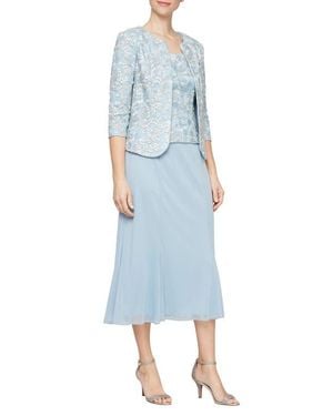 Alex Evenings Lace Bodice Midi Dress With Jacket - Blue