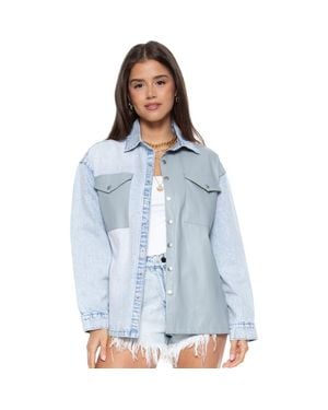 Blue Revival Denim Mix Unreal Leather Shacket - Blue