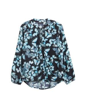 Apny Butterfly Print Long Sleeve Top - Blue