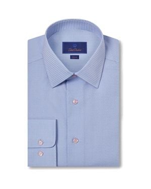 David Donahue Slim Fit Dobby Dot Dress Shirt - Blue