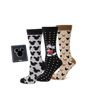 Cufflinks Inc. X Disney Mickey & Friends Assorted 3-Pack Cotton Blend Dress Socks & Lapel Pin Gift Box Set - Black