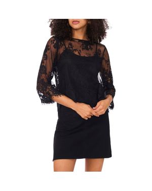 Vince Camuto Scallop Hem Cotton Blend Lace Top - Black