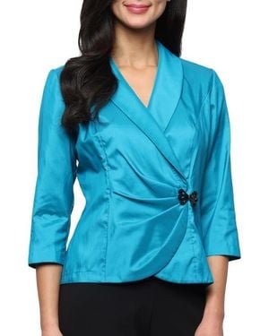 Alex Evenings Bead Detail Taffeta Top - Blue