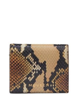 McQueen Snake Embossed Leather Card Case - Gray