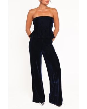 Petal & Pup Sutton Strapless Peplum Jumpsuit - Blue