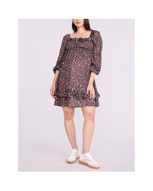 Motherhood Maternity Smocked Babydoll Long Sleeve Mini Dress - Purple