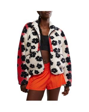 Free People Rocky Ridge Printed Fleece Jacket - Red