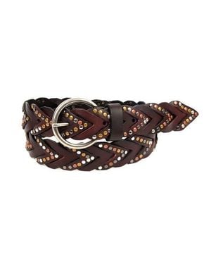 Old Trend Barracuda Genuine Leather Woven Distressed Studded Belt - Brown