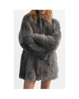 Mango Reversible Leather & Genuine Shearling Coat - Black