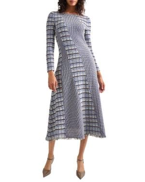 Misook Multistitch Long Sleeve Midi Dress - Gray