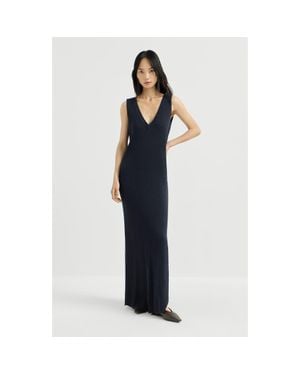 Brunello Cucinelli Cotton Rib Knit Dress With Precious Strap - Blue