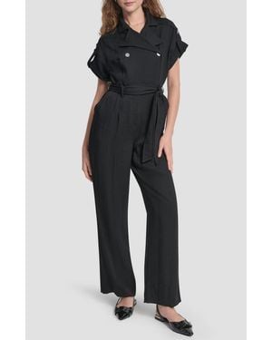 DKNY Twill Tie Waist Jumpsuit - Black