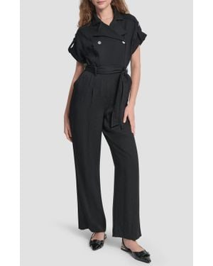 DKNY Twill Tie Waist Jumpsuit - Black