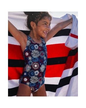 Lands' End Girls Chlorine Resistant Sporty Hi-Neck Racer Back One Piece Swimsuit - Red