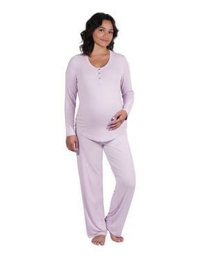 Everly Grey Laina During & After 2-Piece Maternity/Nursing Sleep Set - Purple