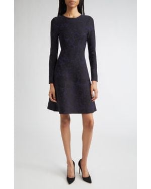 Lela Rose Long Sleeve Floral Jacquard Minidress - Blue