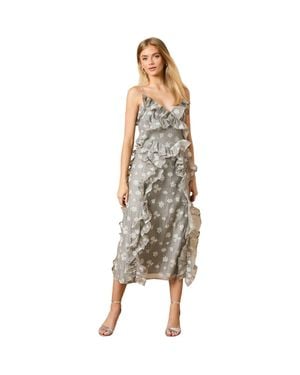 Oasis Ruffle Front V-Neck Strappy Midi Dress - Gray