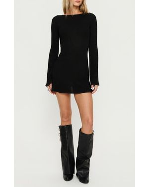 Princess Polly Rhapsody Metallic Back Cutout Long Sleeve Sweater Minidress - Black