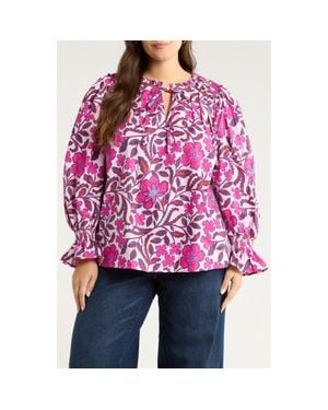 Sugarlips Aubrey Floral Print Long Sleeve Shirt - Purple