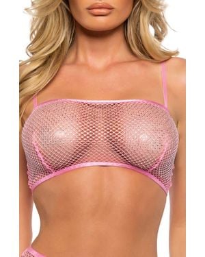 ROMA CONFIDENTIAL Think Crystal Fishnet Tube Bralette - Pink