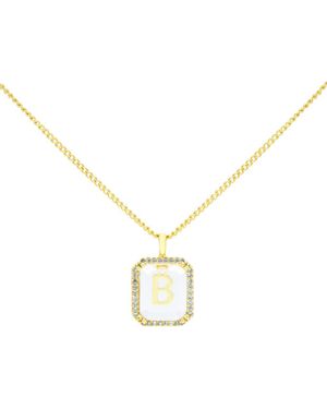 LA MENO Crystal Letter Square Pendant Necklace - Metallic