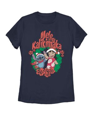 Lilo Et Stitch Mele Kalikimaka Christmas Graphic T-Shirt - Blue