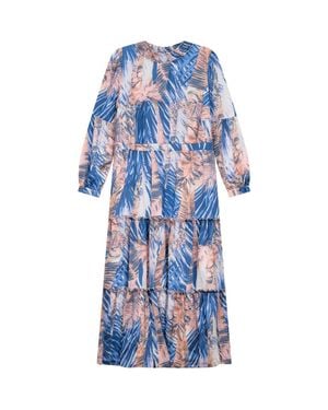 Birt UK Floral Tiered Smocked Neck Midi Dress - Blue