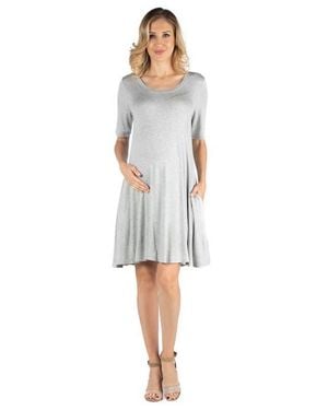 24seven Comfort Apparel Maternity Soft Flare T-Shirt Dress With Pocket Detail - White