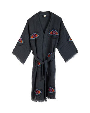Forever & Always Shoes Aria Evil Eye Handmade Cotton Kimono - Black